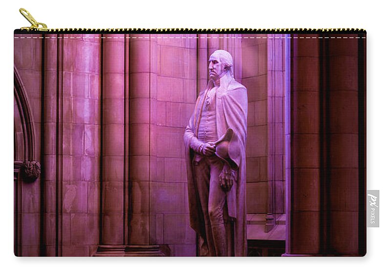 Lee Lawrie Zip Pouch featuring the photograph George Washington at the National Cathedral by Jerry Fornarotto
