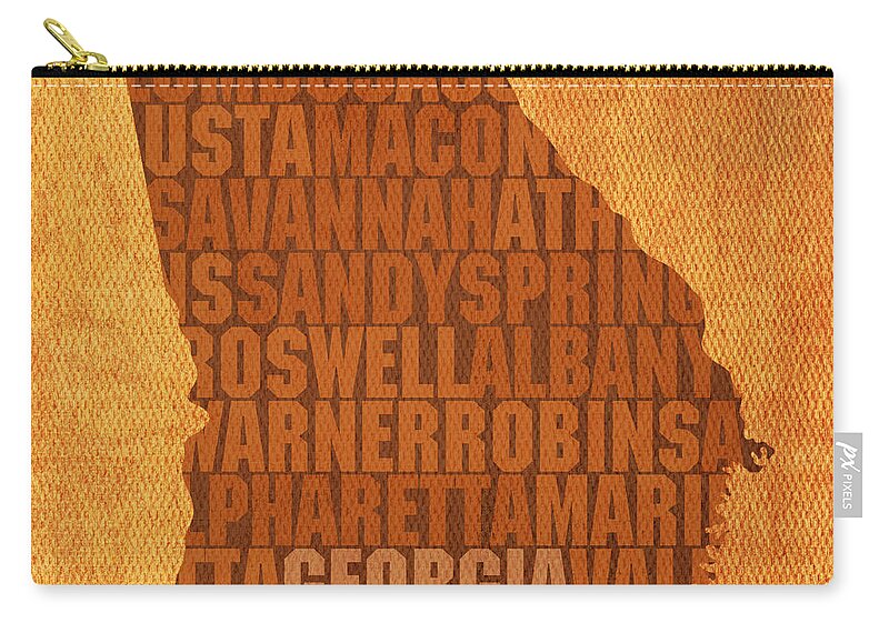 Georgia Word Art State Map On Canvas Zip Pouch featuring the mixed media Georgia Word Art State Map on Canvas by Design Turnpike