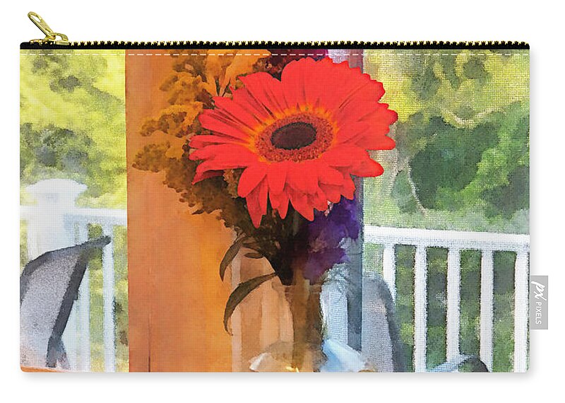 Daisy Zip Pouch featuring the photograph Gerbera Daisy by Kitchen Window by Susan Savad