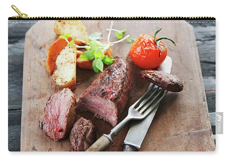 German Food Zip Pouch featuring the photograph Germany, Bremen, Steak With Vegetable by Westend61