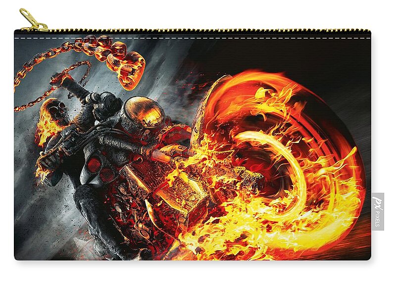 Ghost Rider Zip Pouch featuring the digital art Ghost Rider and Bike by Movie Poster Prints