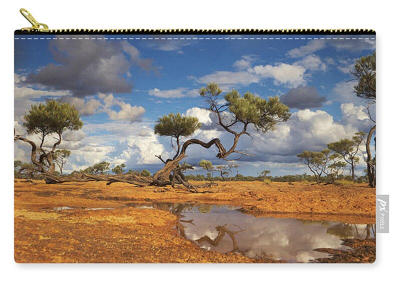 Martin Willis Zip Pouch featuring the photograph Gidgee Trees And Waterhole Queensland by Martin Willis