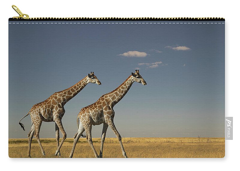 Tranquility Zip Pouch featuring the photograph Giraffe In The Savannah. Etosha Park by Buena Vista Images