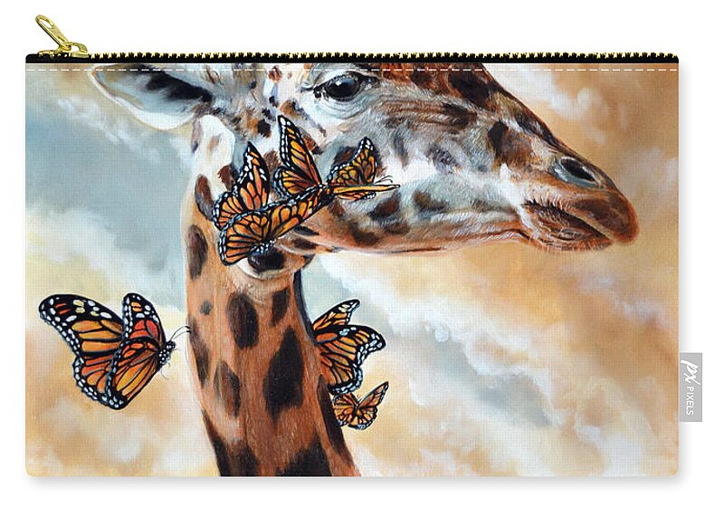 Giraffe Zip Pouch featuring the painting Fleeting by Lachri