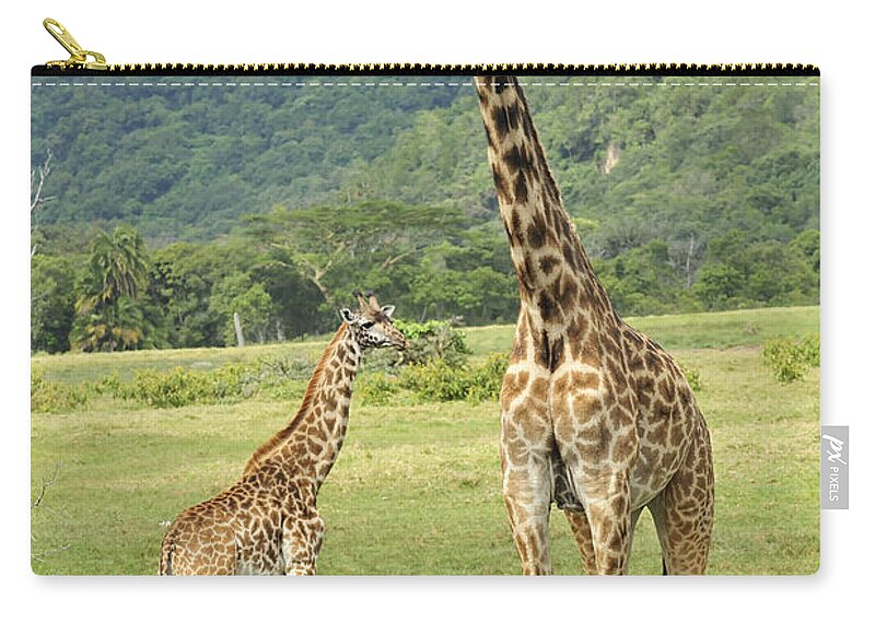 Thomas Marent Carry-all Pouch featuring the photograph Giraffe Mother And Calftanzania by Thomas Marent