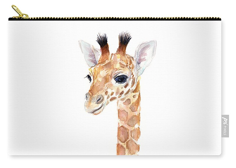 Watercolor Zip Pouch featuring the painting Giraffe Watercolor by Olga Shvartsur