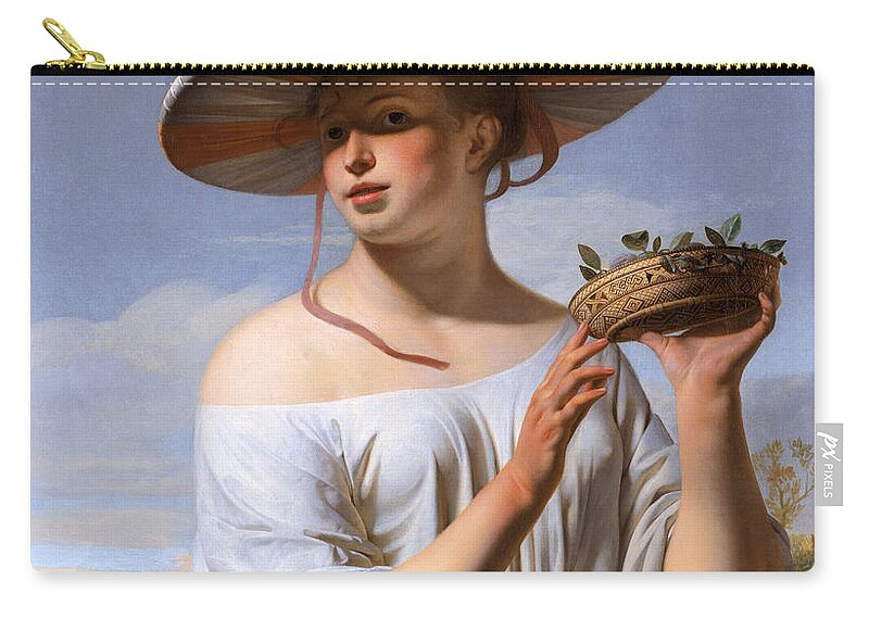 Caesar Van Everdingen Zip Pouch featuring the painting Girl in a Large Hat by Caesar van Everdingen