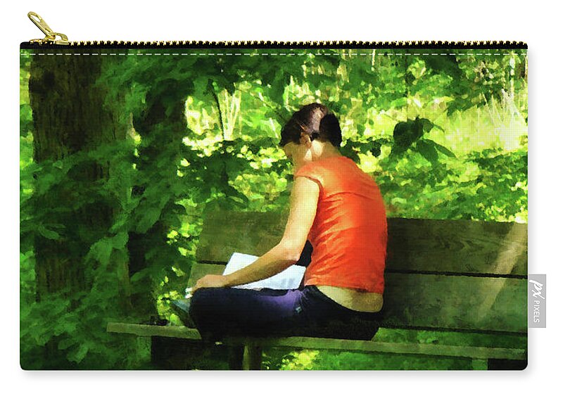 Dappled Sunlight Zip Pouch featuring the photograph Girl Reading in Park by Susan Savad