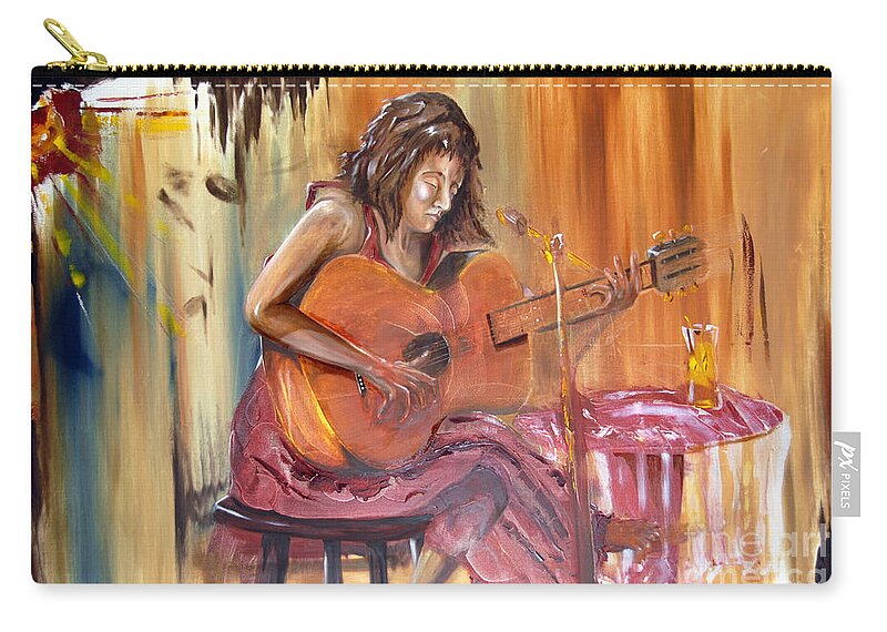 Guitarist Zip Pouch featuring the painting Girl With A Guitar by James Lavott