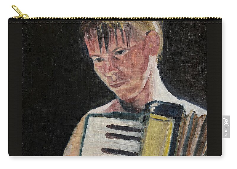 Oil Zip Pouch featuring the painting Girl with Accordion by Masha Batkova