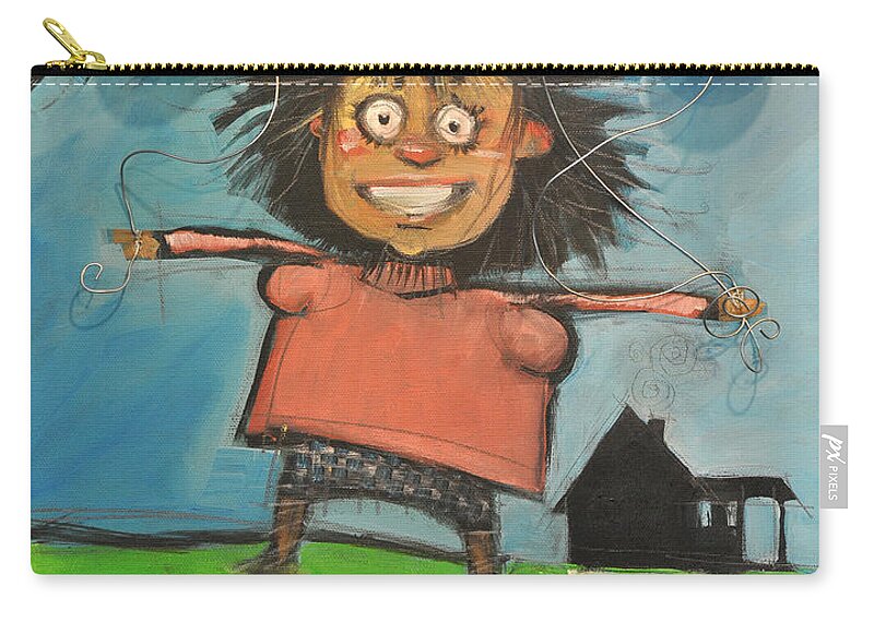 Girl Zip Pouch featuring the painting Girl with Balloons and Dog by Tim Nyberg