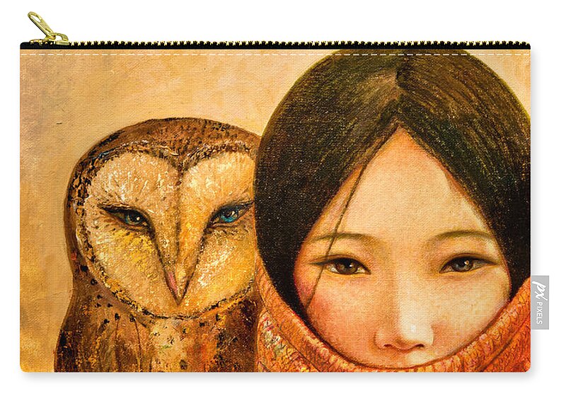 Shijun Carry-all Pouch featuring the painting Girl with Owl by Shijun Munns