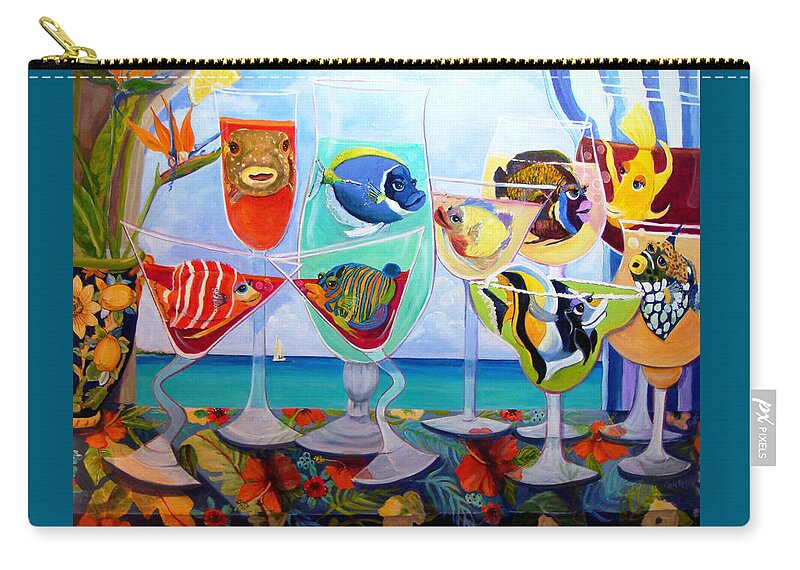 Cocktail Art Zip Pouch featuring the painting GirlFINS in Paradise by Linda Kegley