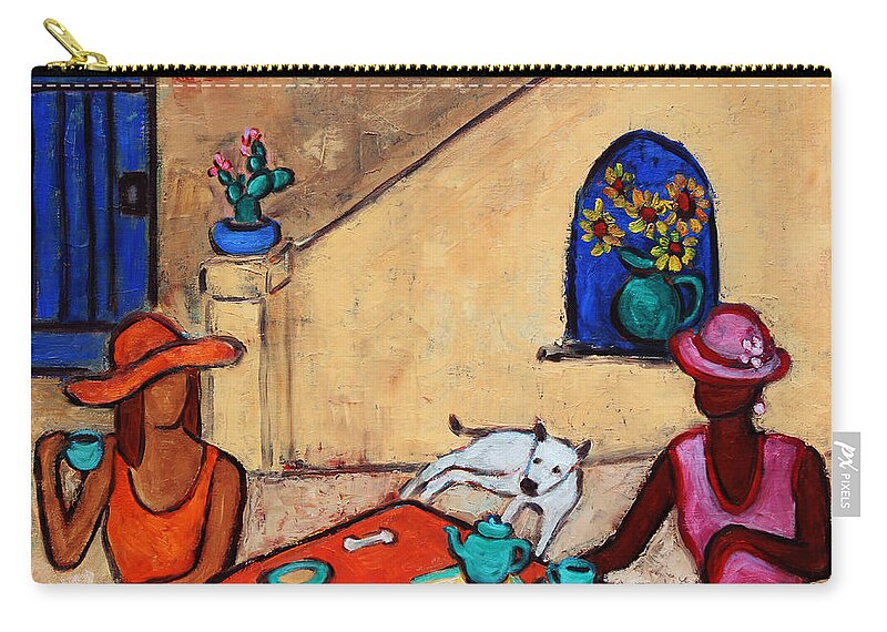 Figurative Zip Pouch featuring the painting Girlfriends' Teatime II by Xueling Zou