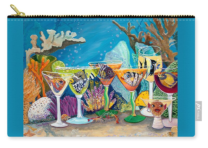 Coral Reef Zip Pouch featuring the painting Girls Night Out at the Reef Bar by Linda Kegley