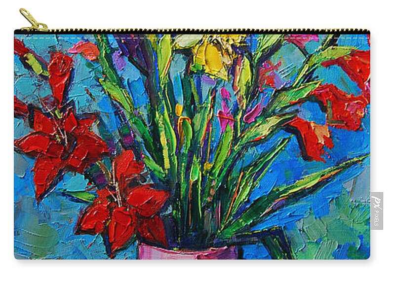 Gladioli In A Vase Zip Pouch featuring the painting Gladioli In A Vase by Mona Edulesco