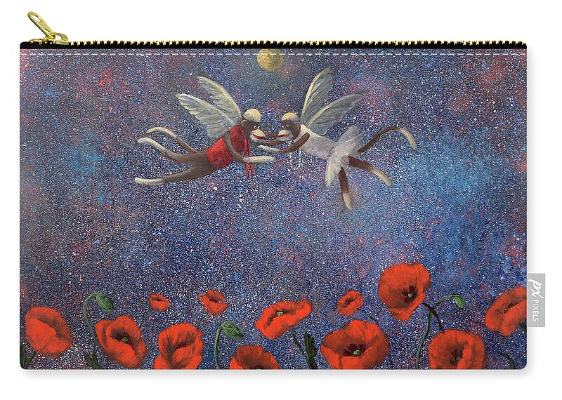 Sock Monkeys Zip Pouch featuring the painting Glenda the Good Witch Has Flying Monkeys Too by Rand Burns