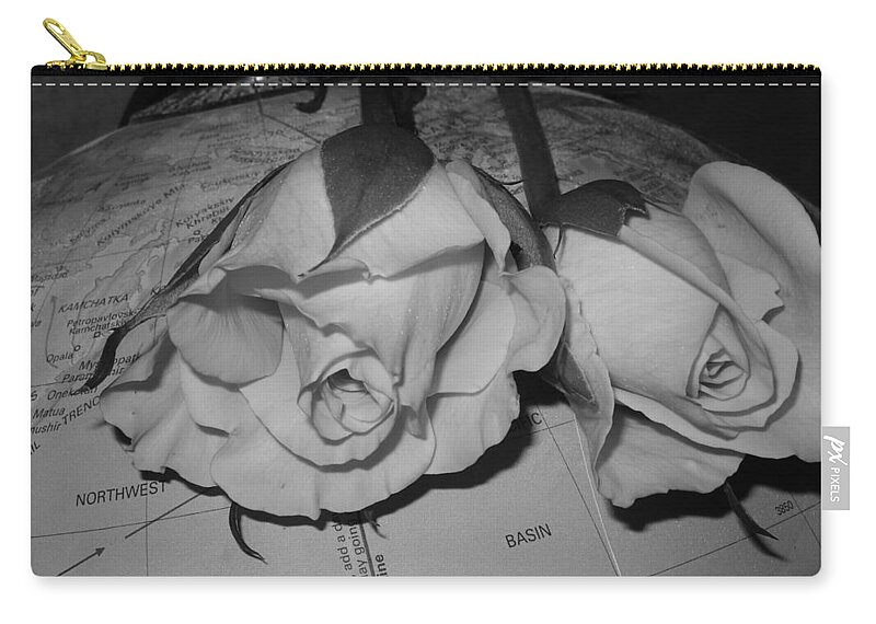 Rose Zip Pouch featuring the photograph Global Monochrome Roses by Sandra Foster