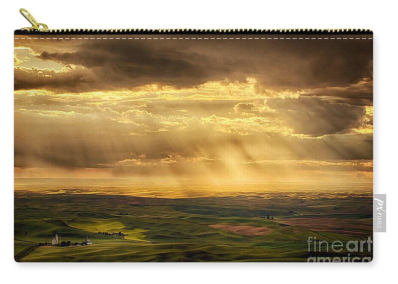 Glory Rays On The Palouse Zip Pouch featuring the photograph Glory Rays on the Palouse by Priscilla Burgers