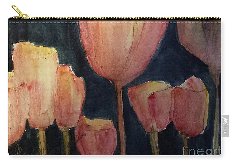 Floral Zip Pouch featuring the painting Glowing Tulips by Sherry Harradence
