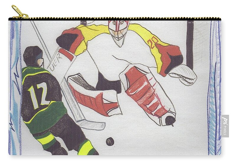 Hockey Zip Pouch featuring the drawing Shut Out by jrr by First Star Art