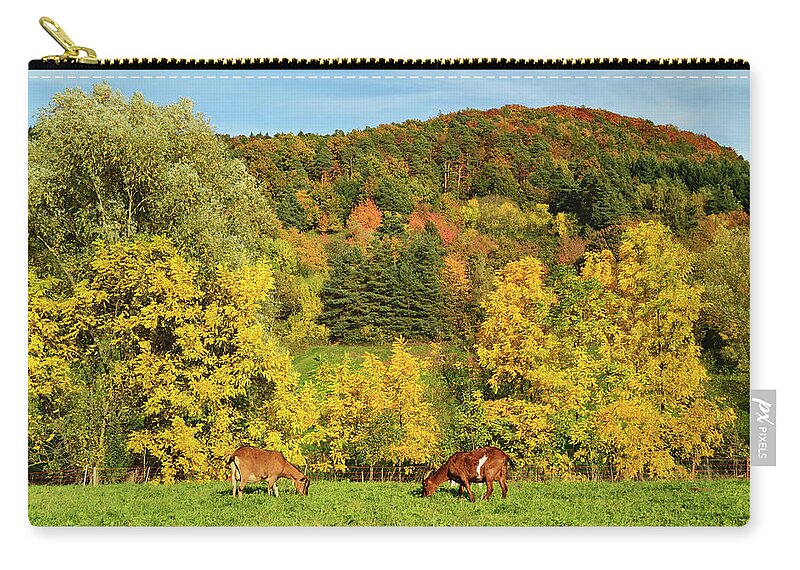 Scenics Zip Pouch featuring the photograph Goats On Pasture, Palatinate Forest by Jochen Schlenker