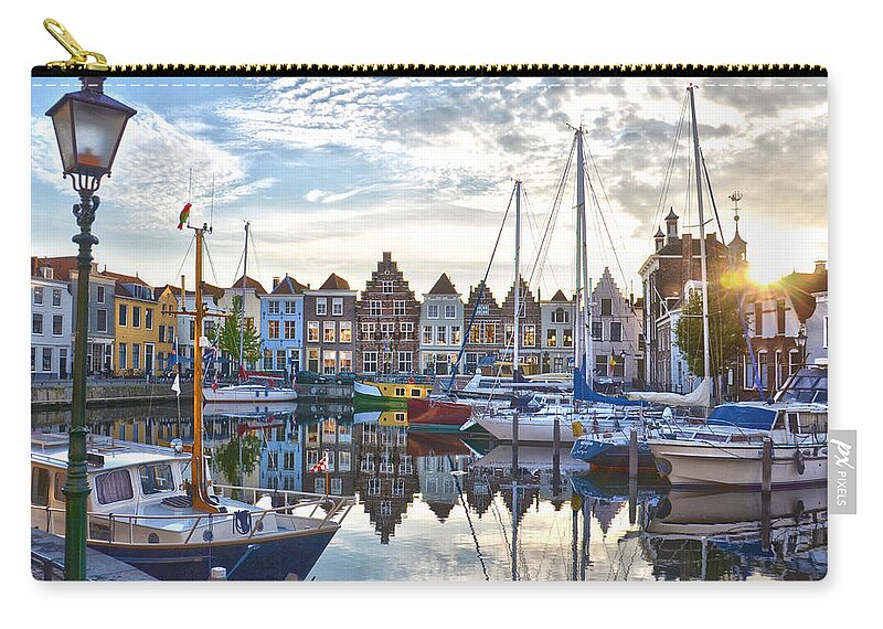 Netherlands Zip Pouch featuring the photograph Goes Harbour by Frans Blok