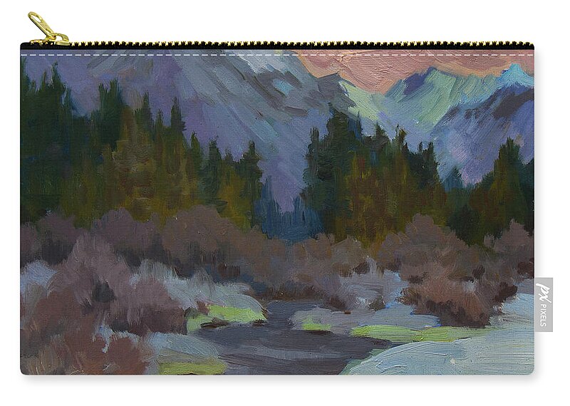 Gold Creek Zip Pouch featuring the painting Gold Creek Snoqualmie Pass by Diane McClary