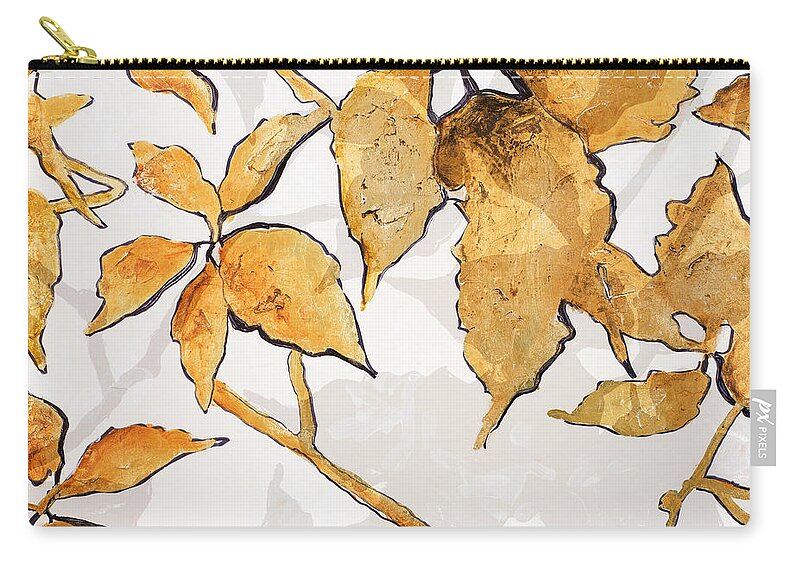 Gold Carry-all Pouch featuring the mixed media Gold Shadows I by Patricia Pinto