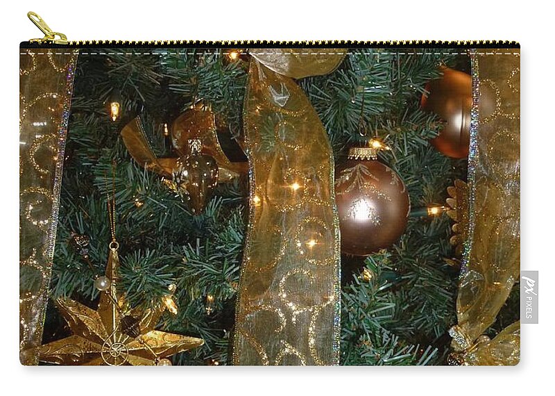 Christmas Tree Zip Pouch featuring the photograph Gold Tones Tree by Barbie Corbett-Newmin