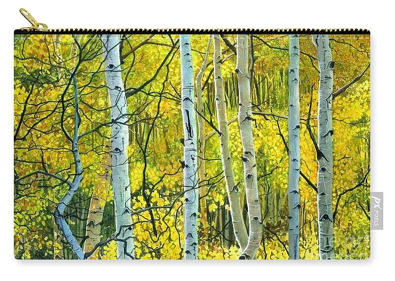 Watercolor Trees Zip Pouch featuring the painting Golden Aspens by Barbara Jewell