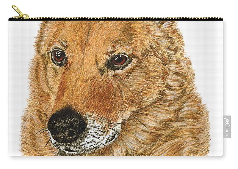 German Shepherd Chow Mix Breed Zip Pouch featuring the drawing Golden Beauty by Val Miller