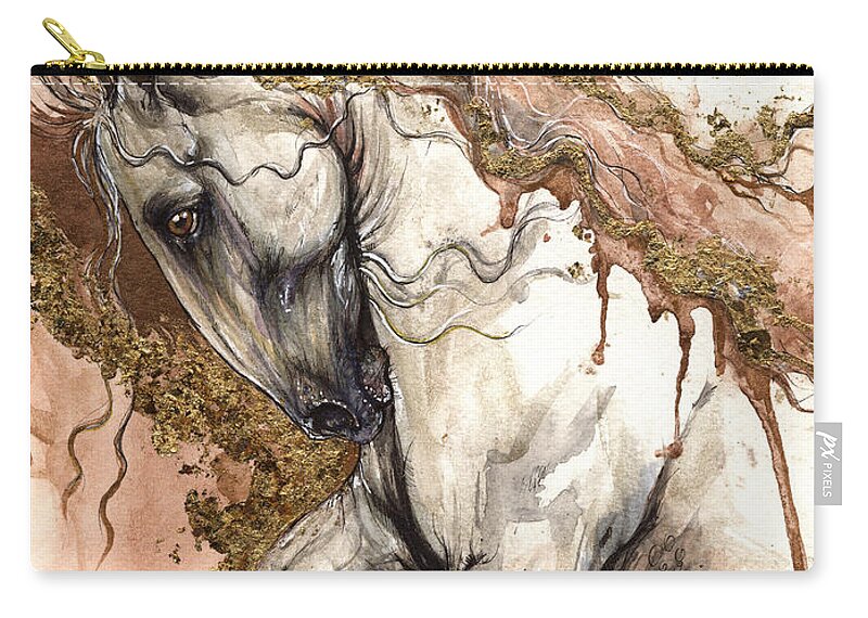 Horse Zip Pouch featuring the painting Golden Brown by Ang El