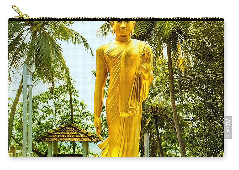 Buddha Zip Pouch featuring the photograph Golden Buddha On A Lotus Flower by Gina Koch