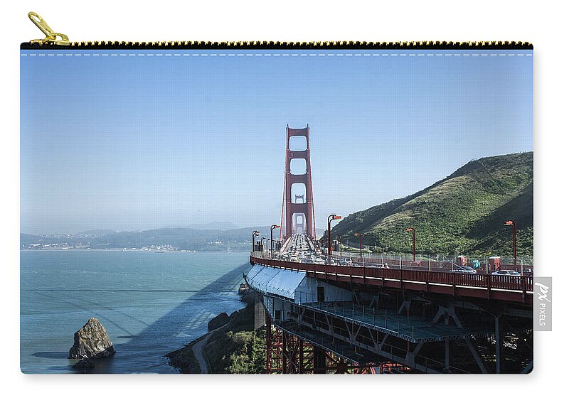 Golden Zip Pouch featuring the photograph Golden Gate Bridge by Weir Here And There