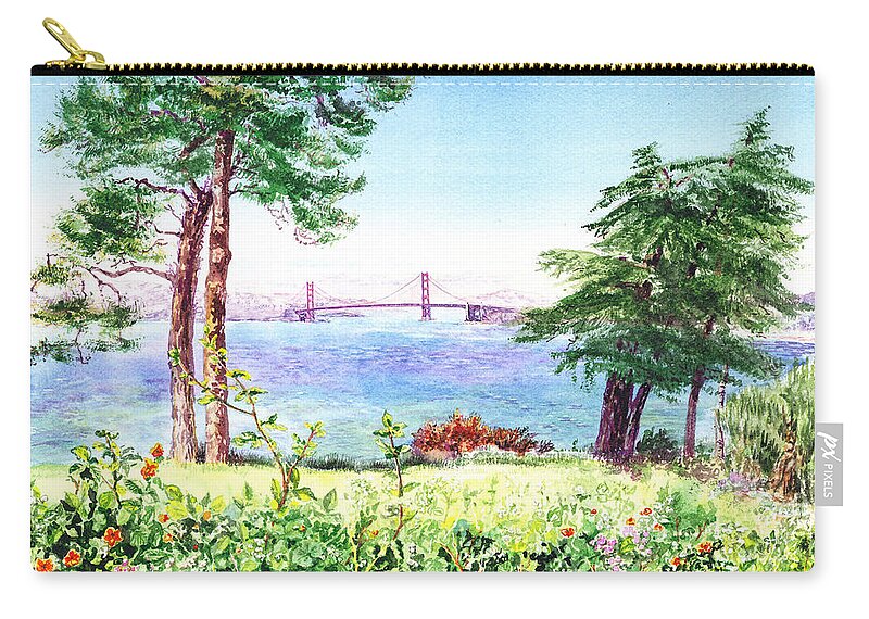 Lincoln Zip Pouch featuring the painting Golden Gate Bridge View From Lincoln Park San Francisco by Irina Sztukowski
