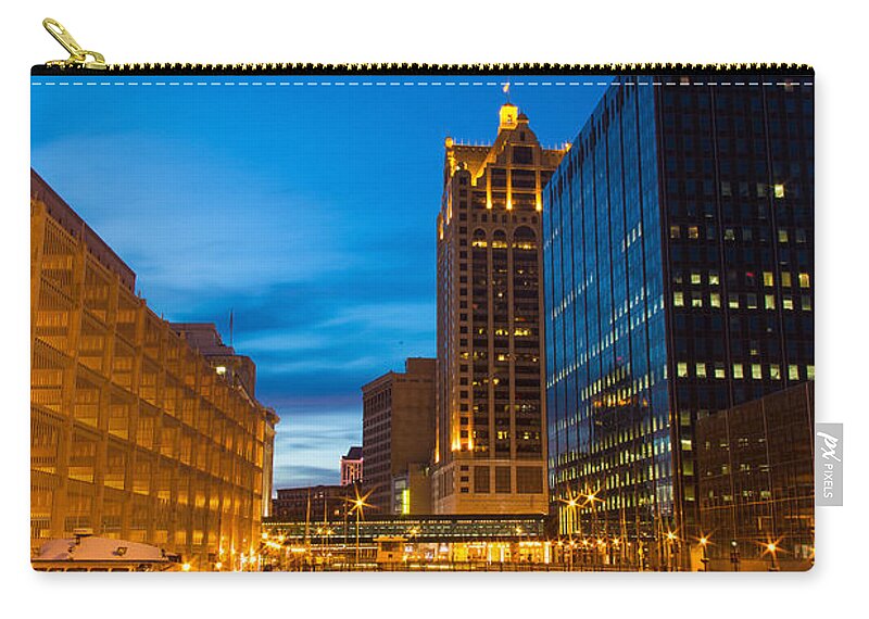 Architecture Zip Pouch featuring the photograph Golden Hour Milwaukee River by Andrew Slater