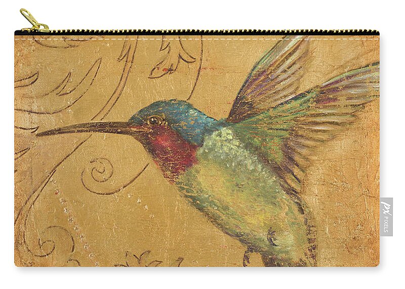 Hummingbird Zip Pouch featuring the painting Golden Hummingbird II by Patricia Pinto