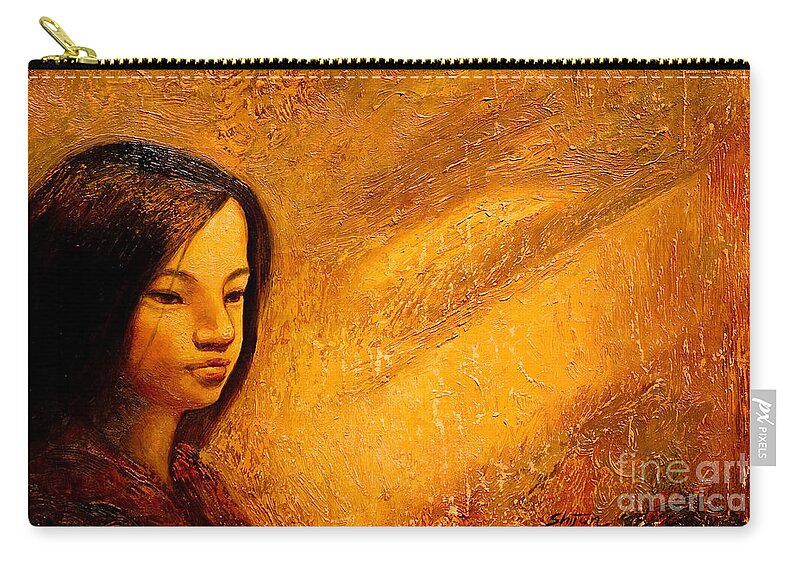 Portrait Carry-all Pouch featuring the painting Golden Light by Shijun Munns