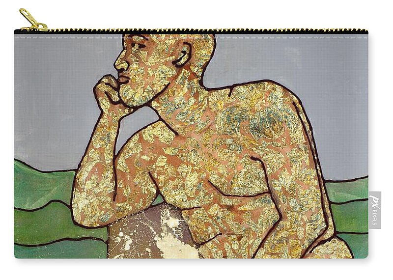 Golden Man Zip Pouch featuring the painting Golden Man Thinking by Cynthia Parsons