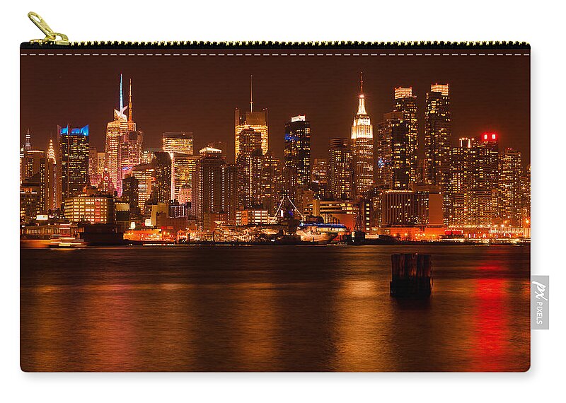 Best New York Skyline Photos Zip Pouch featuring the photograph Golden New York Skyline by Mitchell R Grosky