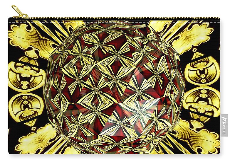 Golden Zip Pouch featuring the photograph Golden Stained Glass Kaleidoscope Under Glass by Rose Santuci-Sofranko