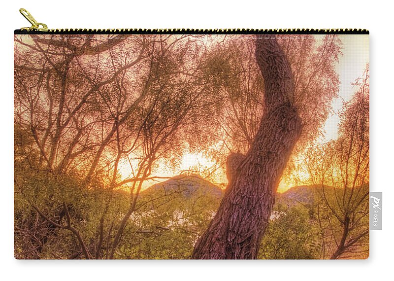 Tree Zip Pouch featuring the photograph Golden Tree at the Quartz Mountains - Oklahoma by Jason Politte