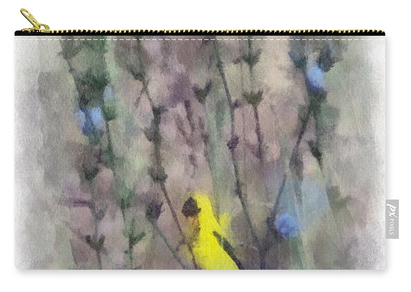Goldfinch Zip Pouch featuring the photograph Goldfinch In Wildflowers by Kerri Farley
