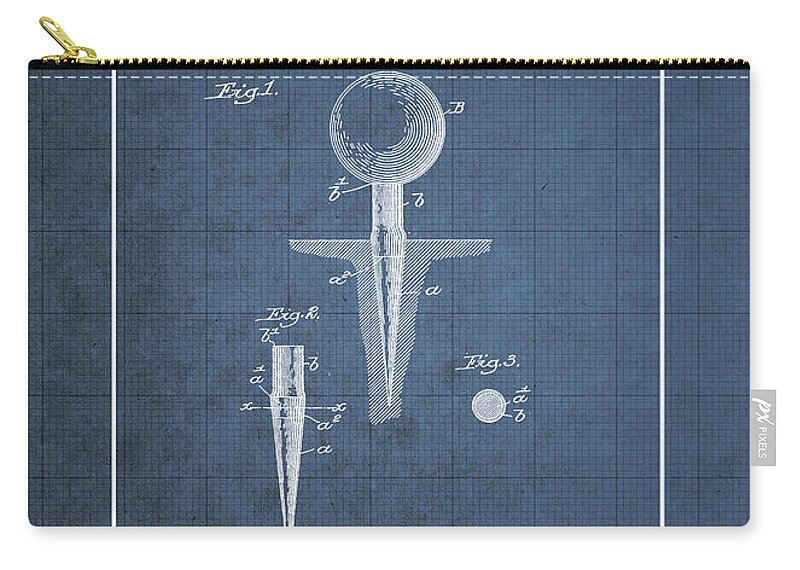 C7 Sports Patents And Blueprints Zip Pouch featuring the digital art Golf tee by George F. Grant - Vintage Patent Blueprint by Serge Averbukh