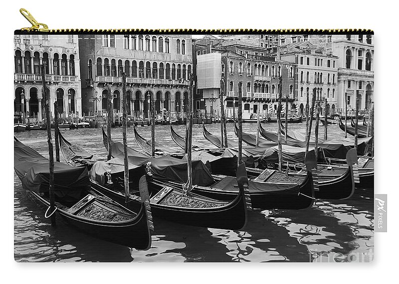 Gondolas In Black Cityscapes Zip Pouch featuring the photograph Gondolas In Black by Mel Steinhauer