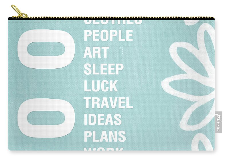 Typography Zip Pouch featuring the painting Good Things Blue by Linda Woods