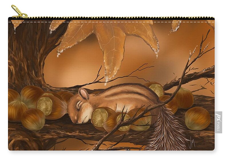Squirrel Zip Pouch featuring the painting Goodnight baby squirrel by Veronica Minozzi