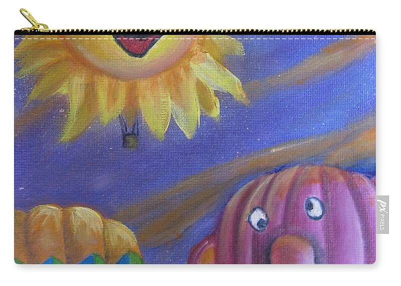 Hot Air Balloons Zip Pouch featuring the painting Gooood Morning by Sherry Strong