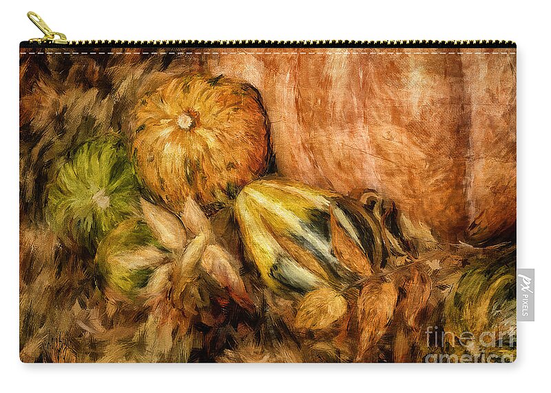 Gourd Zip Pouch featuring the digital art Gourds and Leaves Of Autumn by Lois Bryan